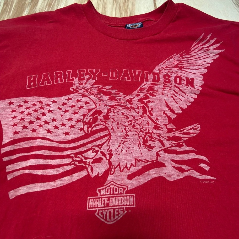 Vintage Harley Davidson Eagle Flag T Shirt 2003 Y2K Red Las Vegas Men's XL